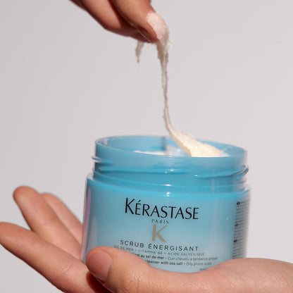 Kerastase Fusio Scrubs Scrub Energisant Purifying Scalp Scrub product in hand